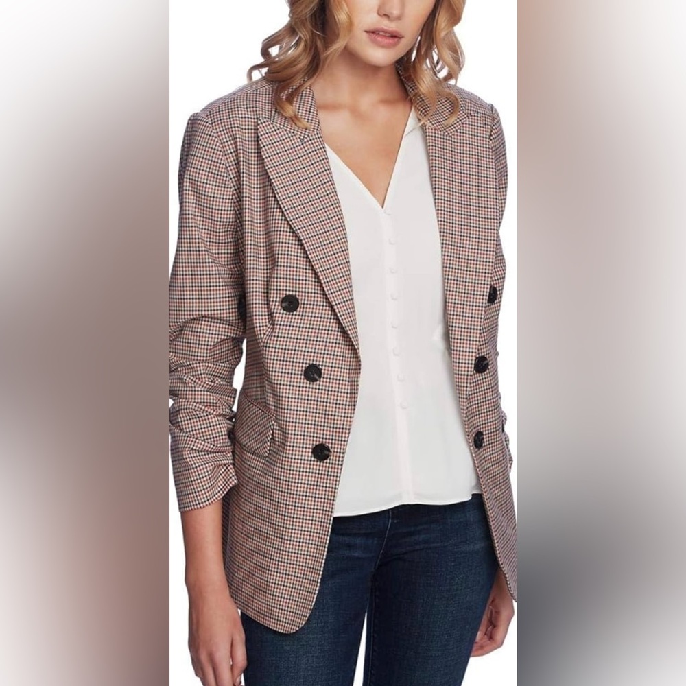 Women's Checkered Double-Breasted Blazer